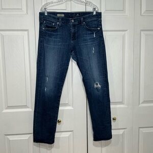 🤎 AG Adriano Goldschmied The Nolan Relaxed Slim Blue Distressed Denim Jeans - 32